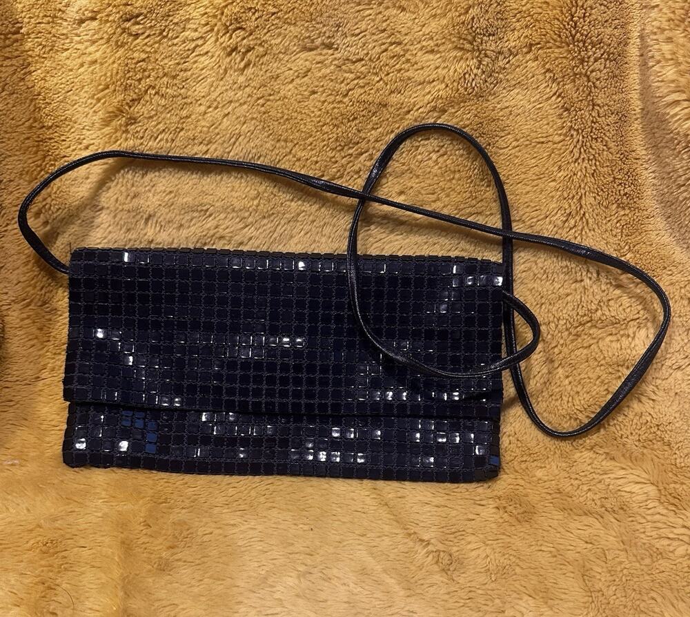 STOCKO 60s Black Square Sequin Evening Shoulder Bag Purse Vtg Formal Clutch